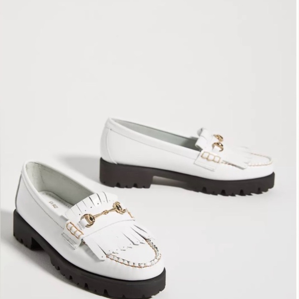 G.H. Bass Weejuns Lianna Bit Kiltie Lug Loafers White Leather NIB 9.0